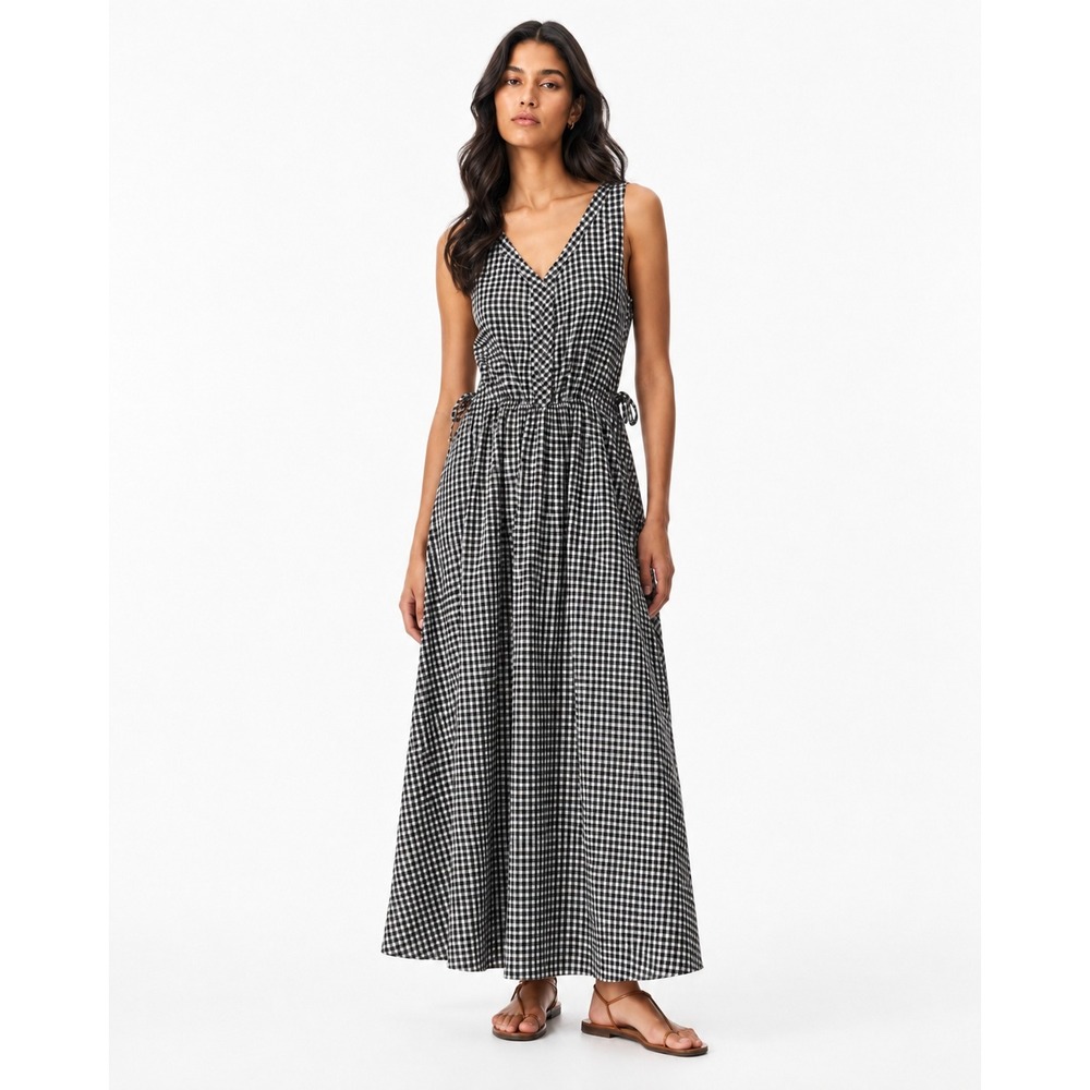 Market & Spruce Leah Poplin Dress Black White Gingham Maxi Womens XS NWT